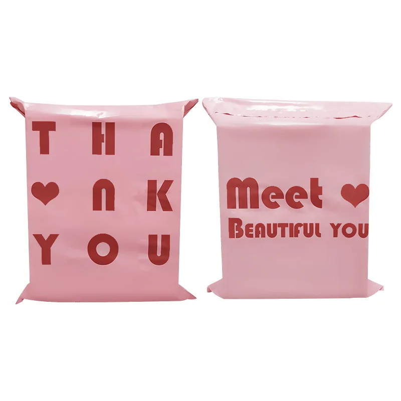 

100Pcs Pink Poly Mailer Thank You Plastic Courier Bag Clothes Packaging Shipping Envelope Self Sealing Storage Bags Mailbag