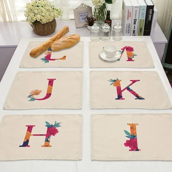 

Flower Letter Pattern Cotton Linen Pad Dining Table Mats Coaster Bowl Cup Mat Pattern Kitchen Placemat 42*32cm Home Decor ZM0001