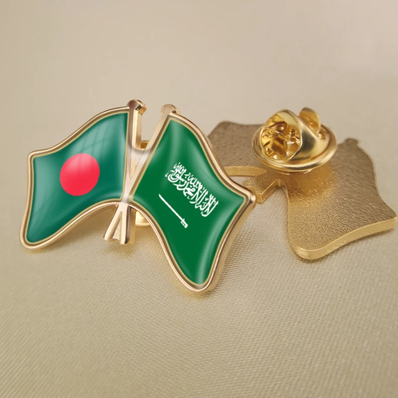 

Bangladesh and Saudi Arabia Crossed Double Friendship Flags Lapel Pins Brooch Badges