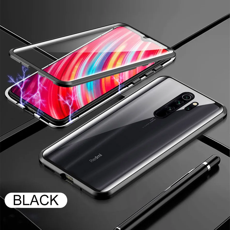 Black 360 металлический магнитный чехол для телефона Xiaomi Redmi 8 8A Note 8 7 K20 Pro Полное покрытие стеклянная крышка для Xiaomi 9 9e 9T CC9e Fliq чехол s - Цвет: Black