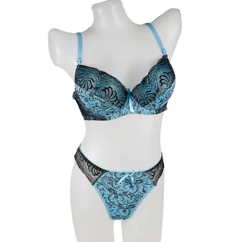 

Women Sexy Bra and Thong Set Push Up Lace Stitching Bow Decoration brassiere G-string Deep V Underwear C D Big Size Cup Lingerie