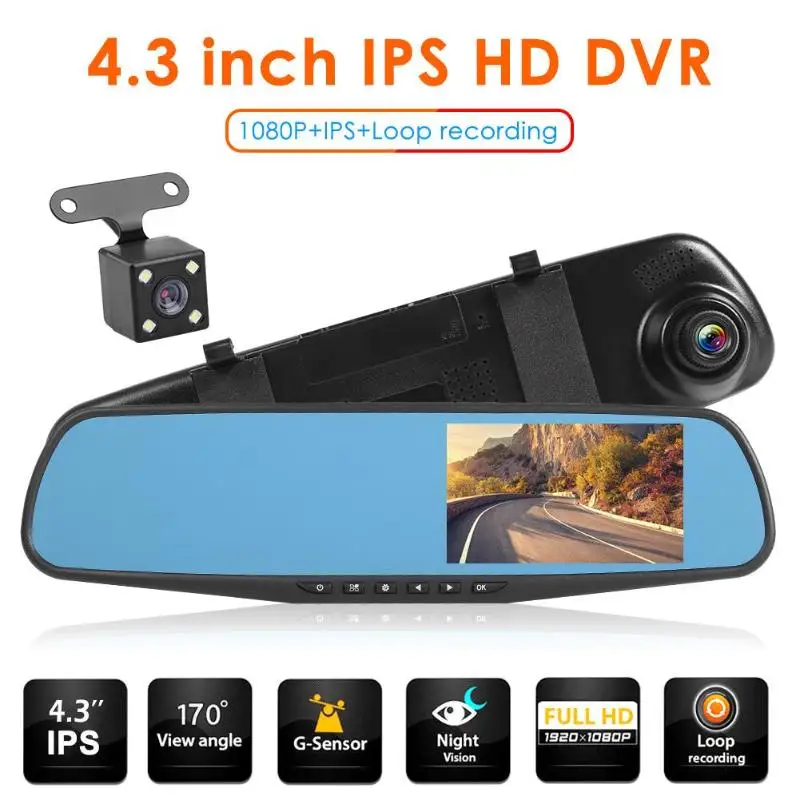 VODOOL Q103B 4 3 дюймов ips экран 1080P HD Автомобильное зеркало заднего вида DVR камера