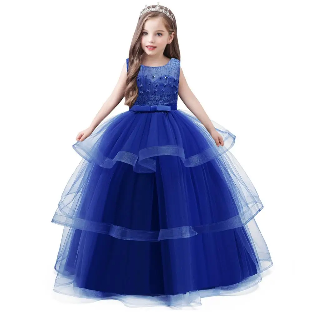 4-14 year old girl new year party evening dress children sweet fluffy wedding dress lace bead kids girls catwalk clothes