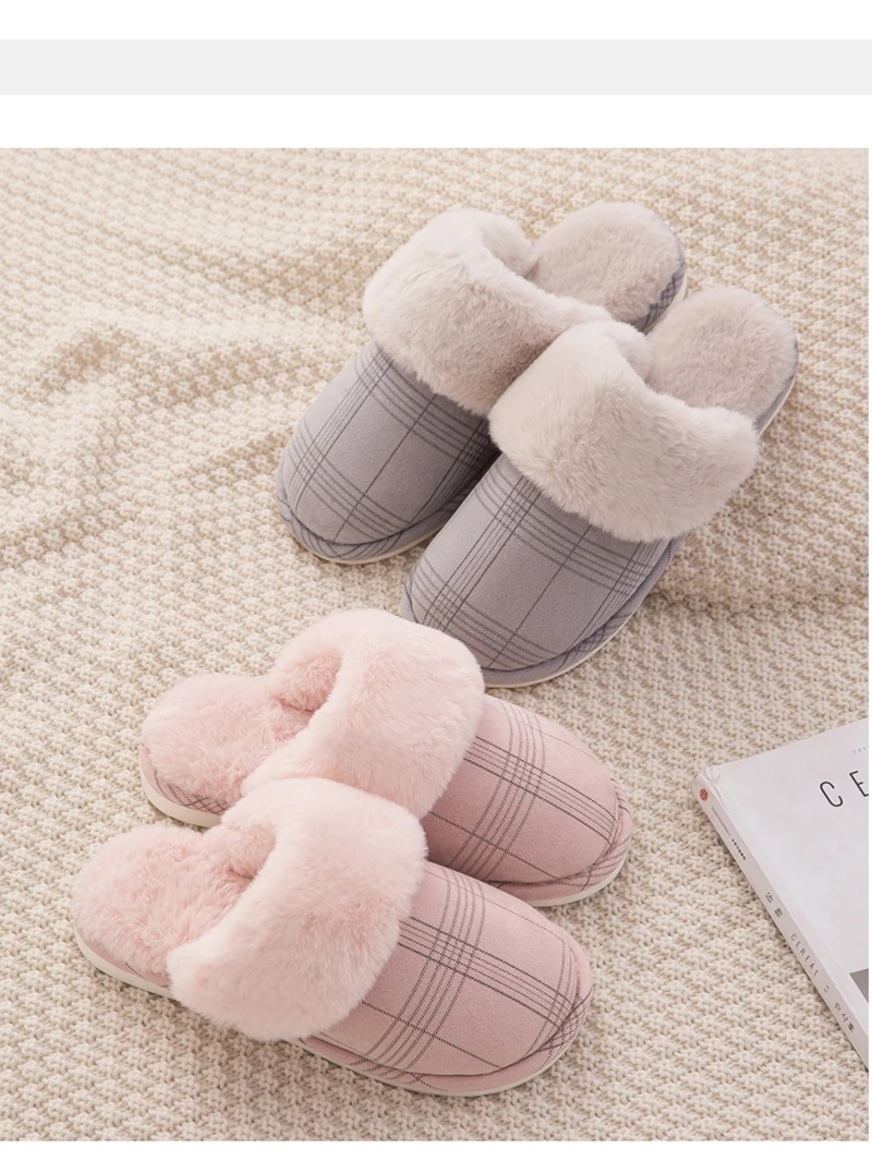 Women's slippers Fur Slippers Winter Warm Big Size 36-44 Plush Non Slip Home shoes Indoor Loves Couple Floor Shoes Bedroom