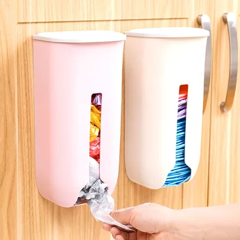 

1pcs Plastic Bag Dispenser Wall Mounted Grocery Garbage Trash Bag Organizer for Home Kitchen Rolling Cover Type Storage Boxes