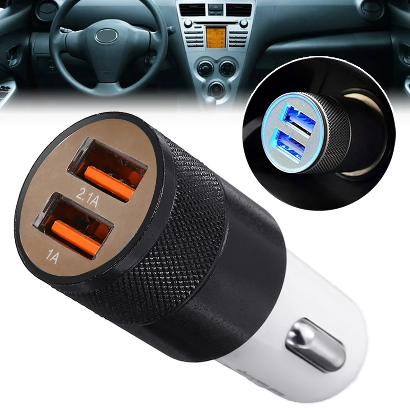 New Compatible DC 12-24V 2.1A 1.0A Aluminium Dual USB-port USB Universal Car Charger Adapter Suitable For i-phone6/6s/5