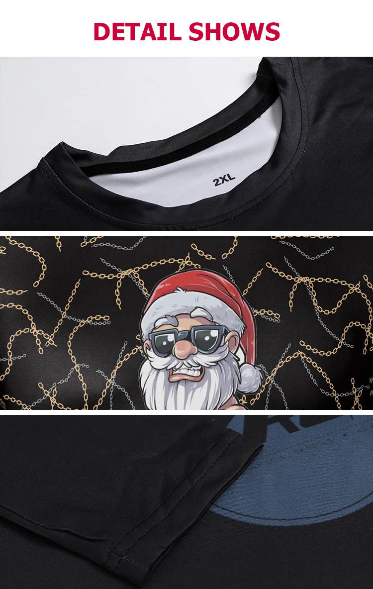 Herren Kompressions-T-Shirt, Weihnachtsthema, langärmeliges Hemd, Urlaubskleidung, Kleidung, lässig, für Fitnessstudio, Fitness, Laufen, Training – Detail 11