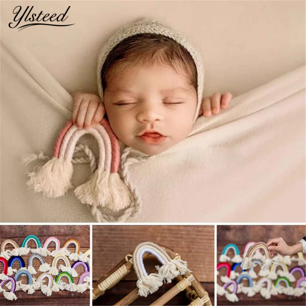 Ylsteed Newborn Photo Props Hand Made Cotton Rainbow Style Rope Home Deco Newborn Photography Accessories Baby Picture Idea