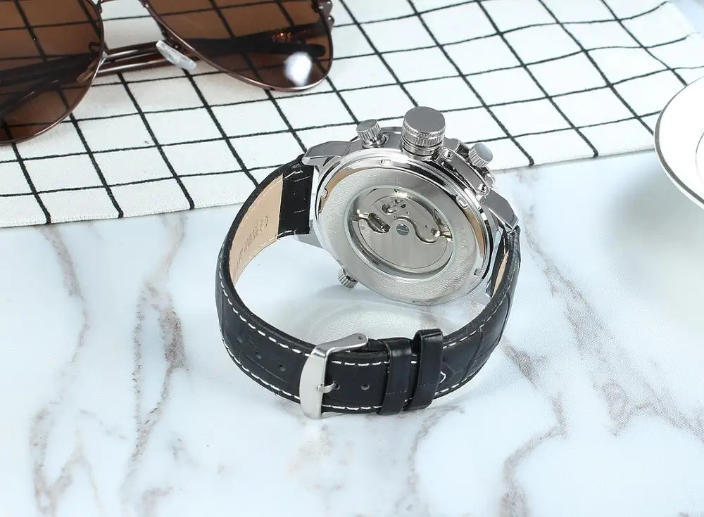 JARAGAR Топ бренд Tourbillon автоматические механические часы мужские часы кожаный ремешок Календарь Дата модные наручные часы Мужские часы