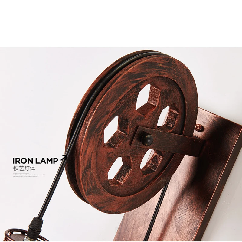 industrial pulley wall lamp bedroom lighting