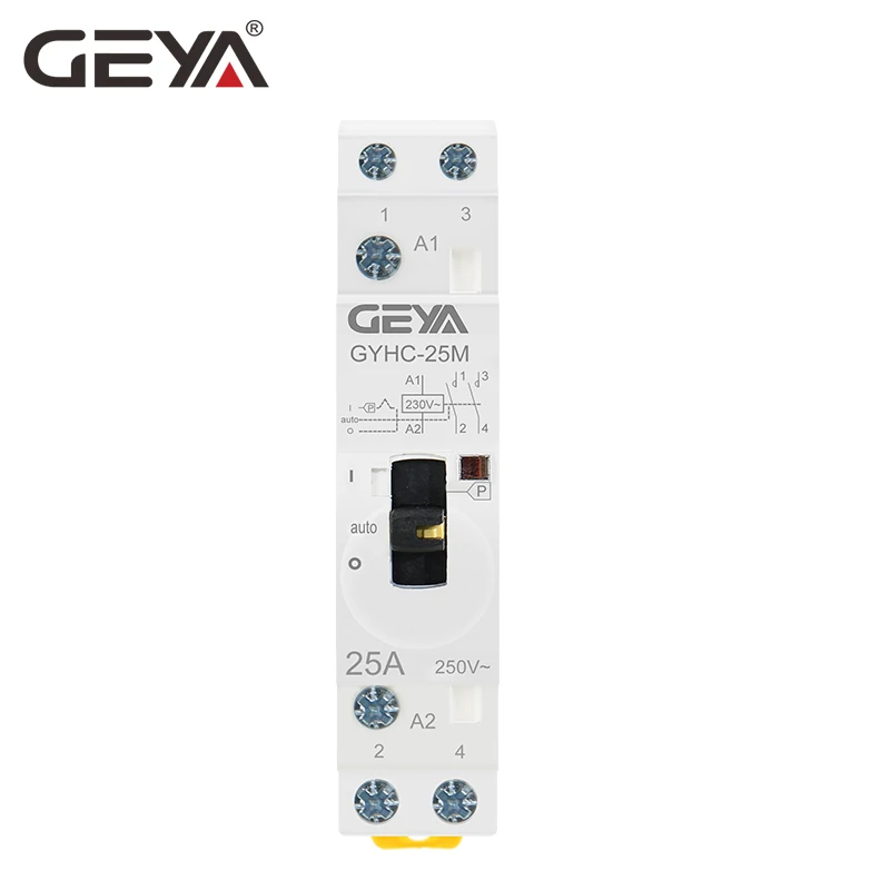 GEYA GYHC модульный контактор 2P 16A 20A 25A 2NO или 2NC 220V ручное управление бытовой контактор на din-рейке