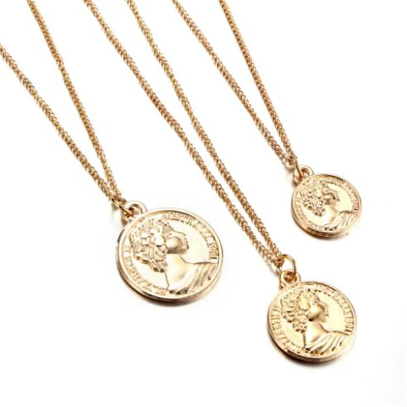 

WKOUD Vintage Face Carved Coin Necklace For Women Gold Medallion Necklace Multiple Layers Pendant Long Necklaces Boho Jewelry