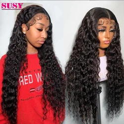 SUSY Deep Wave Frontal Wig 30 Inch Deep Wave Curly Lace Front Human Hair Wigs For Women Human Hair Brazilian 4x4 Closure Wig