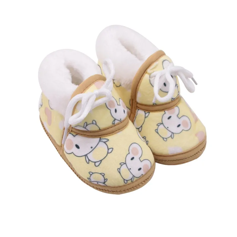 

2020 Winter Newborn Girls Boys Cute Cartoon Mouse Print Non-slip Warm First Walkers Toddler Infant Lace-Up Shoes 0-12M