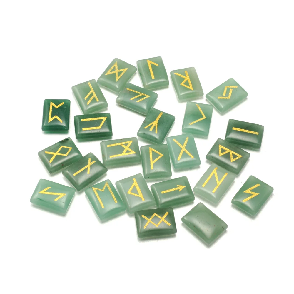 Green Aventurine 1 25 шт./лот натуральный камень тигровый глаз руны викингов амулет набор рейки целебные кристаллы гадание обрушенный прямоугольник камни - Цвет: Green Aventurine 1