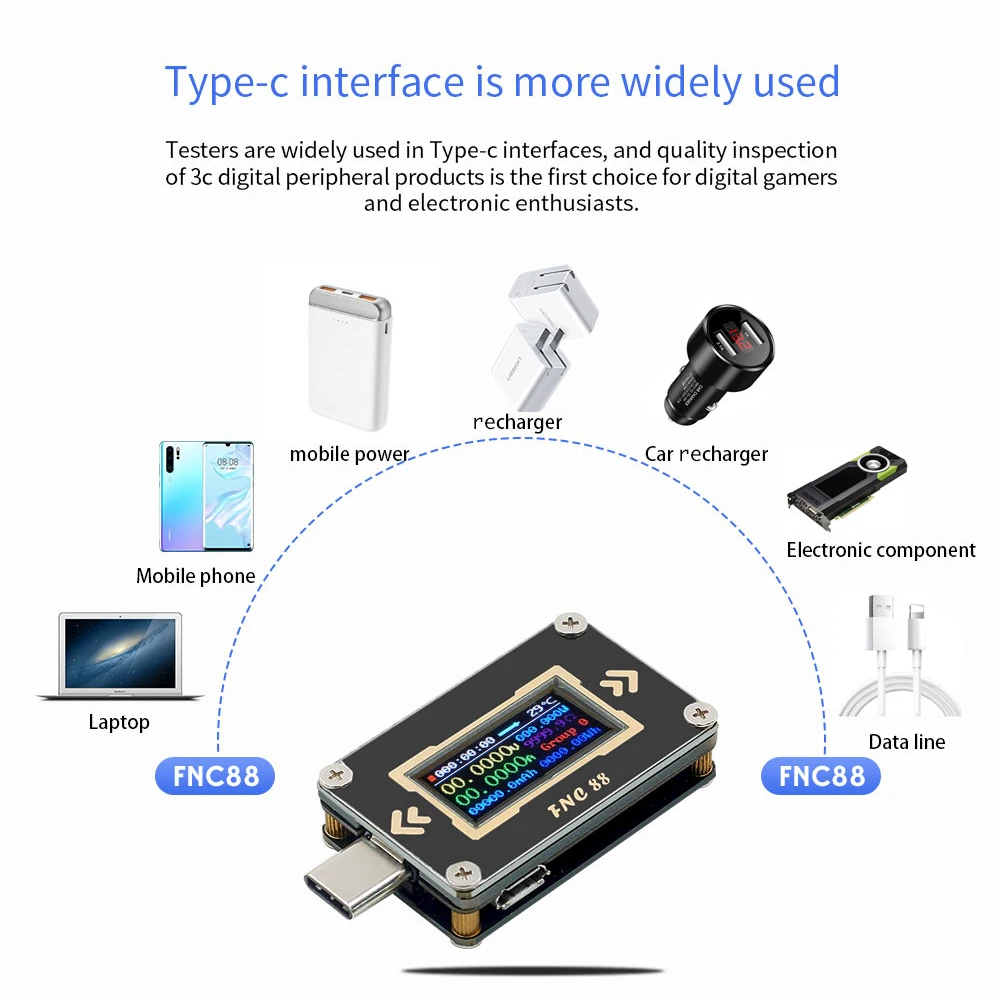 FNC88 тип-c PD триггер USB-C Вольтметр Амперметр мультиметр USB тестер высокой четкости ЖК-экран