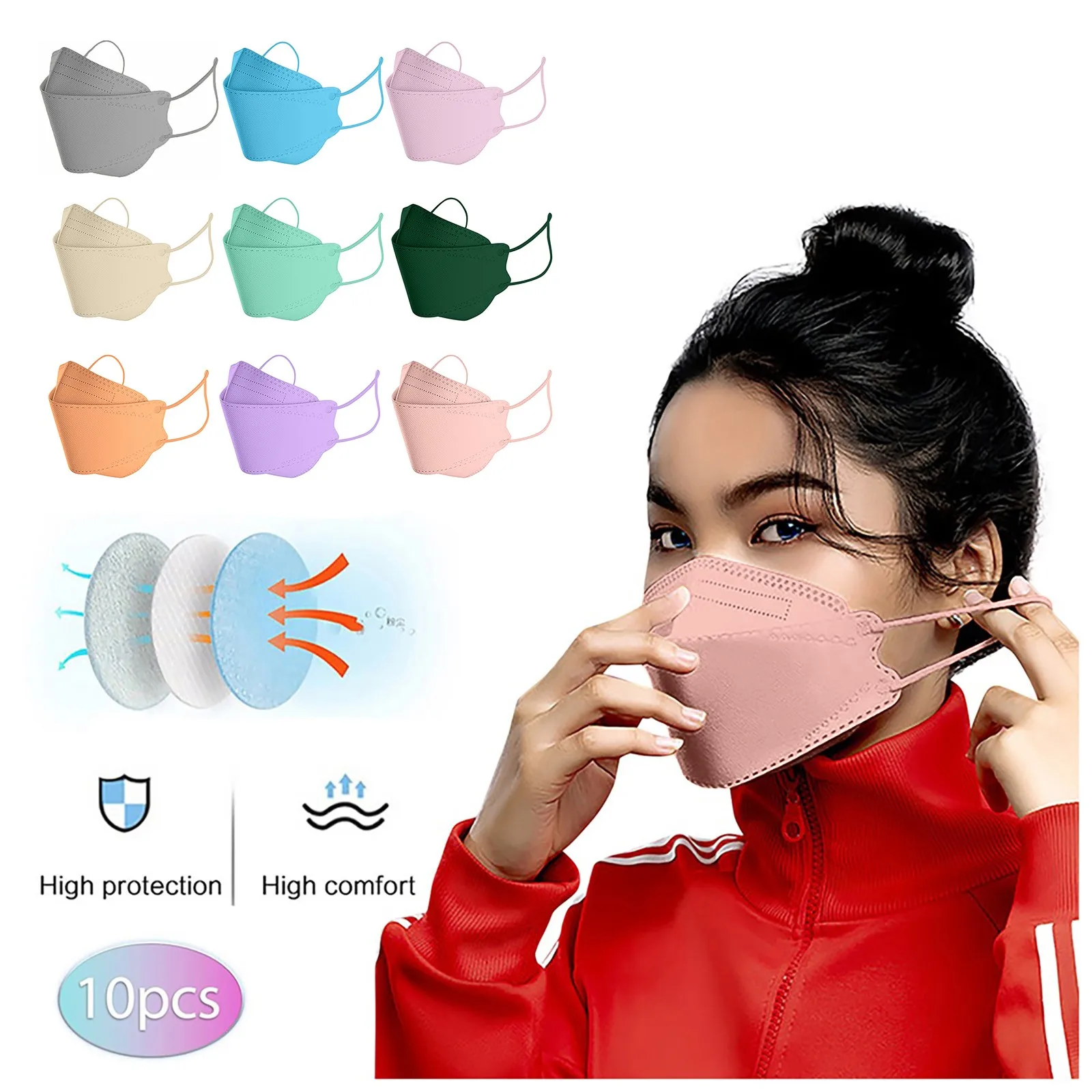 50pcs Adult Outdoor Mask N95/KN95/FFP2 Prevention Fish Non Woven Face 4-Ply Masks Mascarillas Fpp2 Homologada 10PCS | Красота и