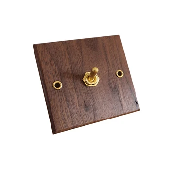 

High Quality Type 86 Toggle Switch Black Walnut Wood Brass Lever 1-4 Gang 2 Way Retro Switch Panel For Hotel Homestay