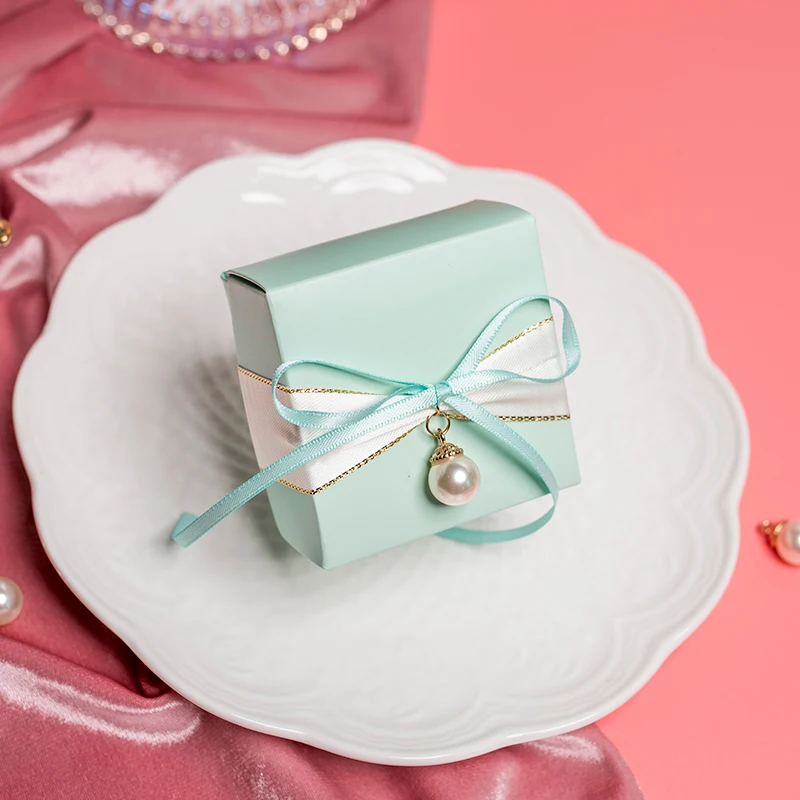 20pcs/lot Wedding candy box pink/blue Light luxury gift boxes baby shower Birthday paper packaging gift box party favors - Цвет: Blue  no candy