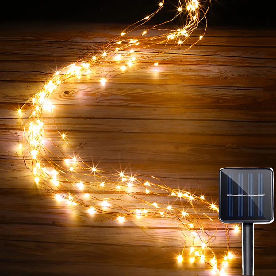 2 luci solari per esterni, 15 m, 150 LED, catena luminosa solare per