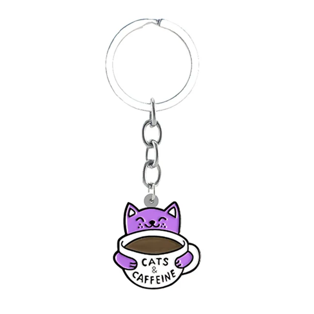 TAFREE Cat Coffee Cup Cartoon Shape Personality Keychain Jewelry Epoxy Backpack School Bag Resin Keychain Fashion Pendant CUP12
