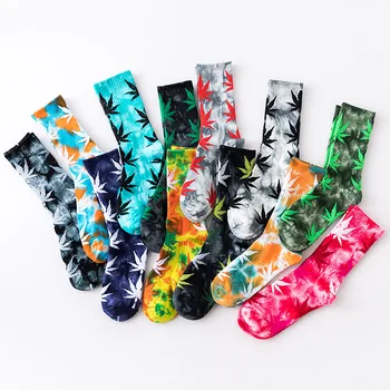 

Novelty Tie-dye Maple Leaf Printed Socks for Women Lovers' Cotton Harajuku Autumn Breathable Funny Short Socks Unisex calcetines