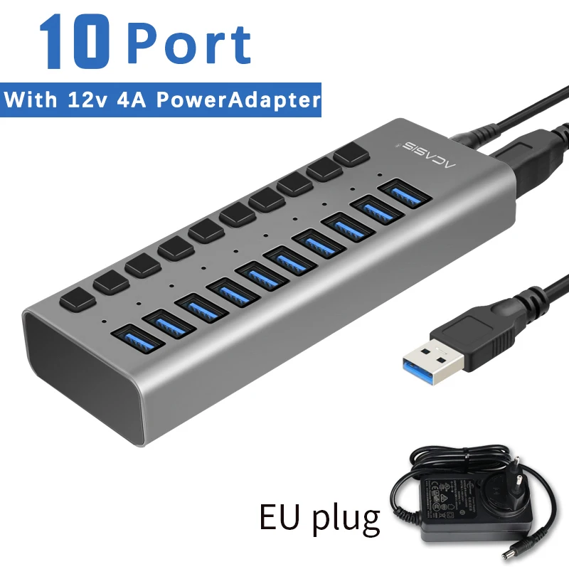 EU Aluminum Grey Usb-хаб Зарядное устройство 10 Порты USB 3,0/USB C Hub10 Порты мульти разъемом 12 V/4A быстро Зарядное устройство по стандартам ЕС/США Мощность адаптер для Macbook Pro PC - Цвет: EU Aluminum Grey