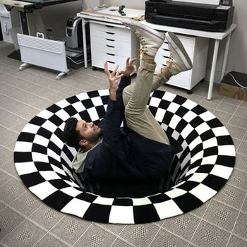 

3D Round Carpets for Living Room Black&White Stereo Vision Mat 3D Rug Carpet For Bedroom Home Decor Floor Rugs