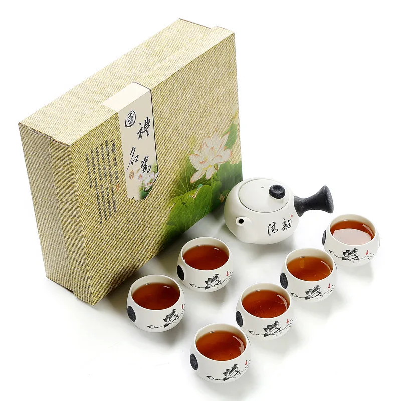 7Pcs Black Lotus 7 шт./компл. китайский Чай комплект Чай горшок и Чай чашки GaiWan Чай горшок китайский чайный набор кунг-фу фарфор Чай набор с подарочной коробкой Кофе для крышек кастрюль и чашки - Цвет: 7Pcs Black Lotus