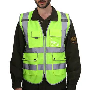 

Men Women Fluorescent Yellow High Visibility Reflective Vest with Zipper Pockets for Jogging Cycling Working Warning Safety Wear