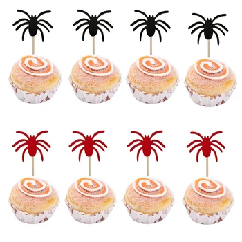 

5sets Halloween Theme Cake Topper Flag Cupcake Insert Card Decoration Party Festival Spider Witch Pumpkin Cake Insert