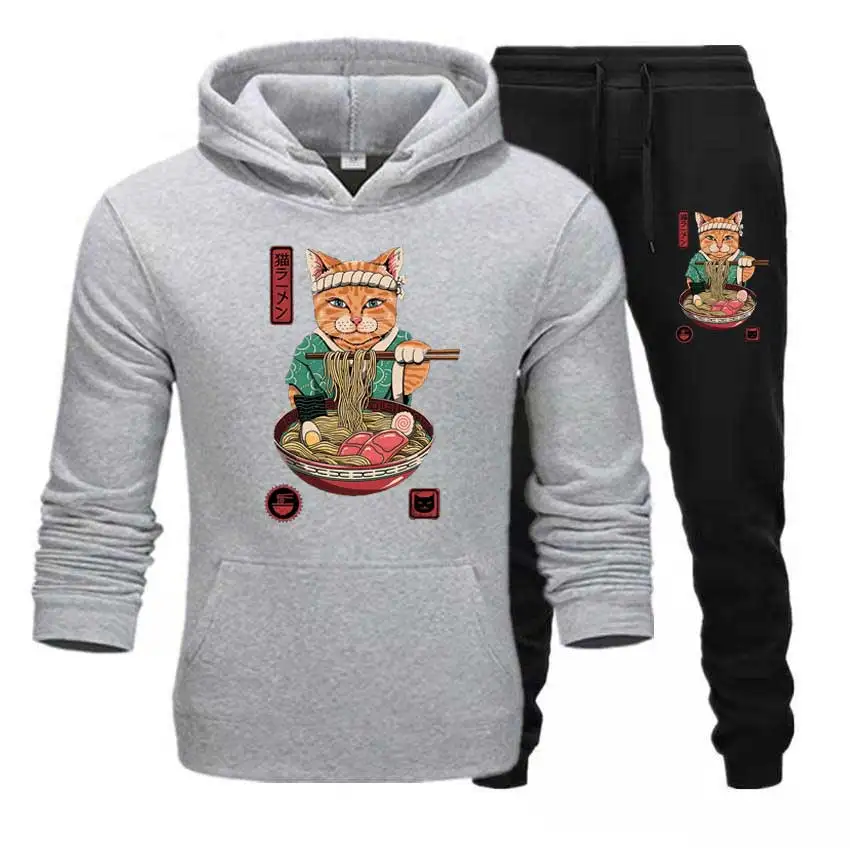 Neko Ra мужские комплекты укийо кошка теплые толстовки+ брюки Harajuku спортивные костюмы Прямая поставка толстовки спортивный костюм спортивная одежда
