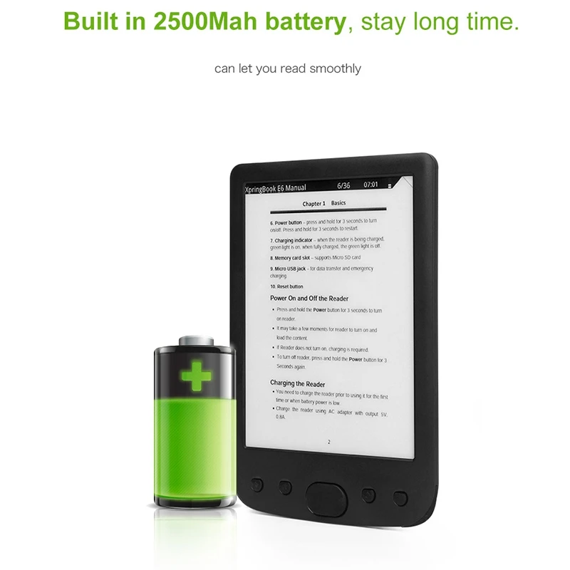 LCD E Reader 6Inch HD E Ink Ebook Reader Maximum Digital Electronic Book Reader Built In Battery 2500Mah