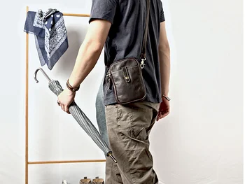 

Mini Genuine Leather Work Bag Wear Resistant Commuter Shoulder Bag Easy-to-carry Hanging College Student Bag Bolso Hombre D583