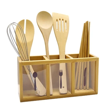 

Simple Multifunctional Wood Racks Lek Spoon Chopsticks Storage Box Tableware Storage Tube Three Chopsticks Rack