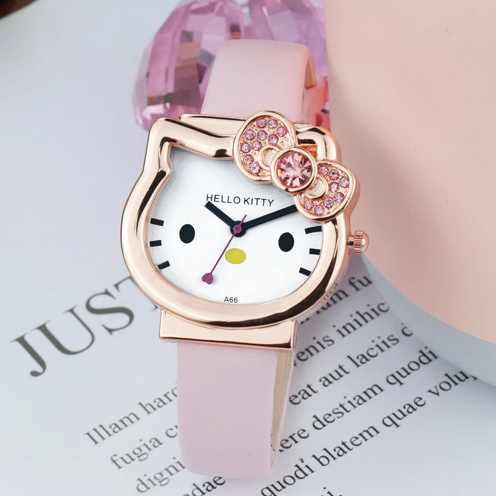 

Hello Kitty cute cartoon KT cat children's watches leather strap kids watch Mesh belt gold watch for kid multi-color Wrist watch
