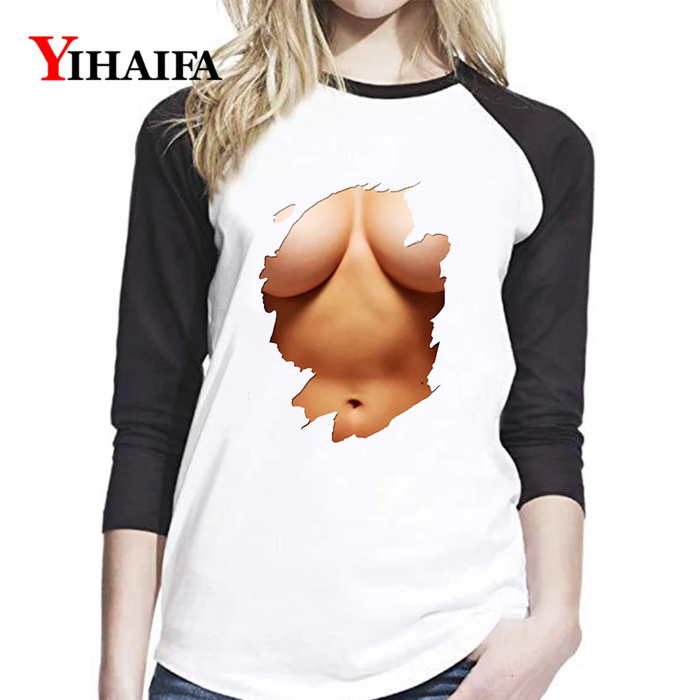 

Women T Shirts Printed Long Sleeve Tops Ulzzang Girls White Tee Shirt Funny Chest Graphics Fall Pullover Female T-Shirt