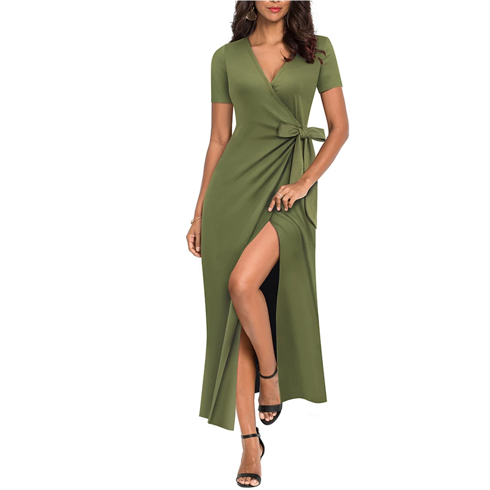 

Sexy split bow bandage elegant summer beach dress Casual soft brief party holiday dress EA155