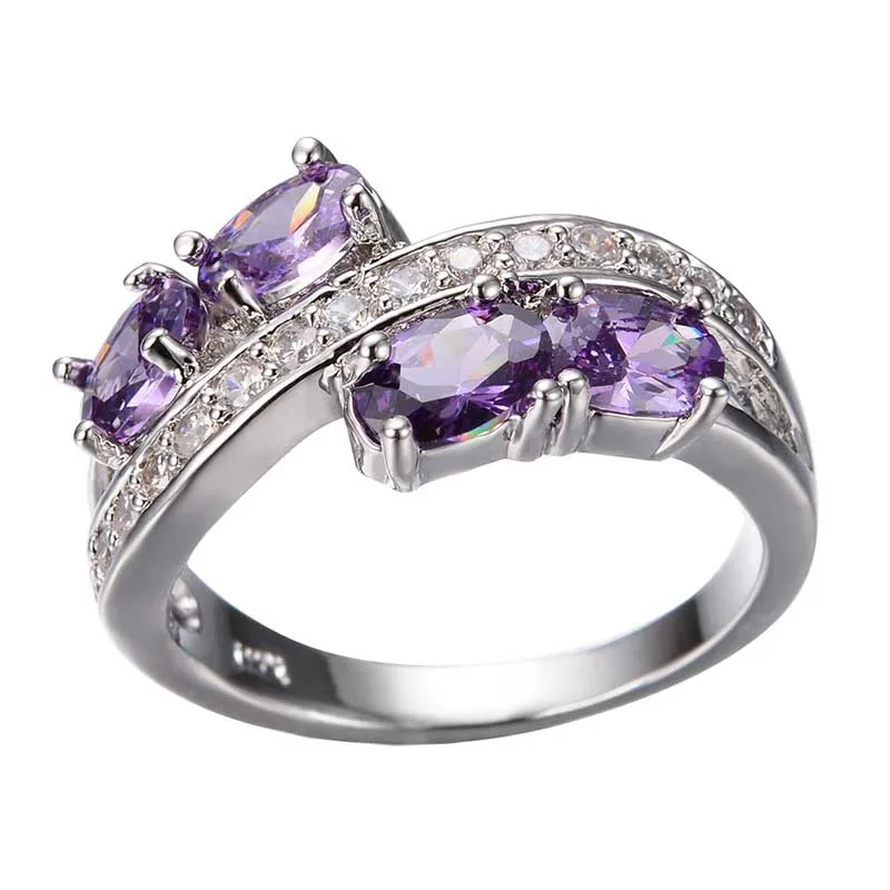 purple Bague Ringen, 925 пробы, серебряное кольцо на палец, натуральный аметист, обручальные кольца для женщин, хорошее ювелирное изделие, размер 6-10 - Цвет камня: purple