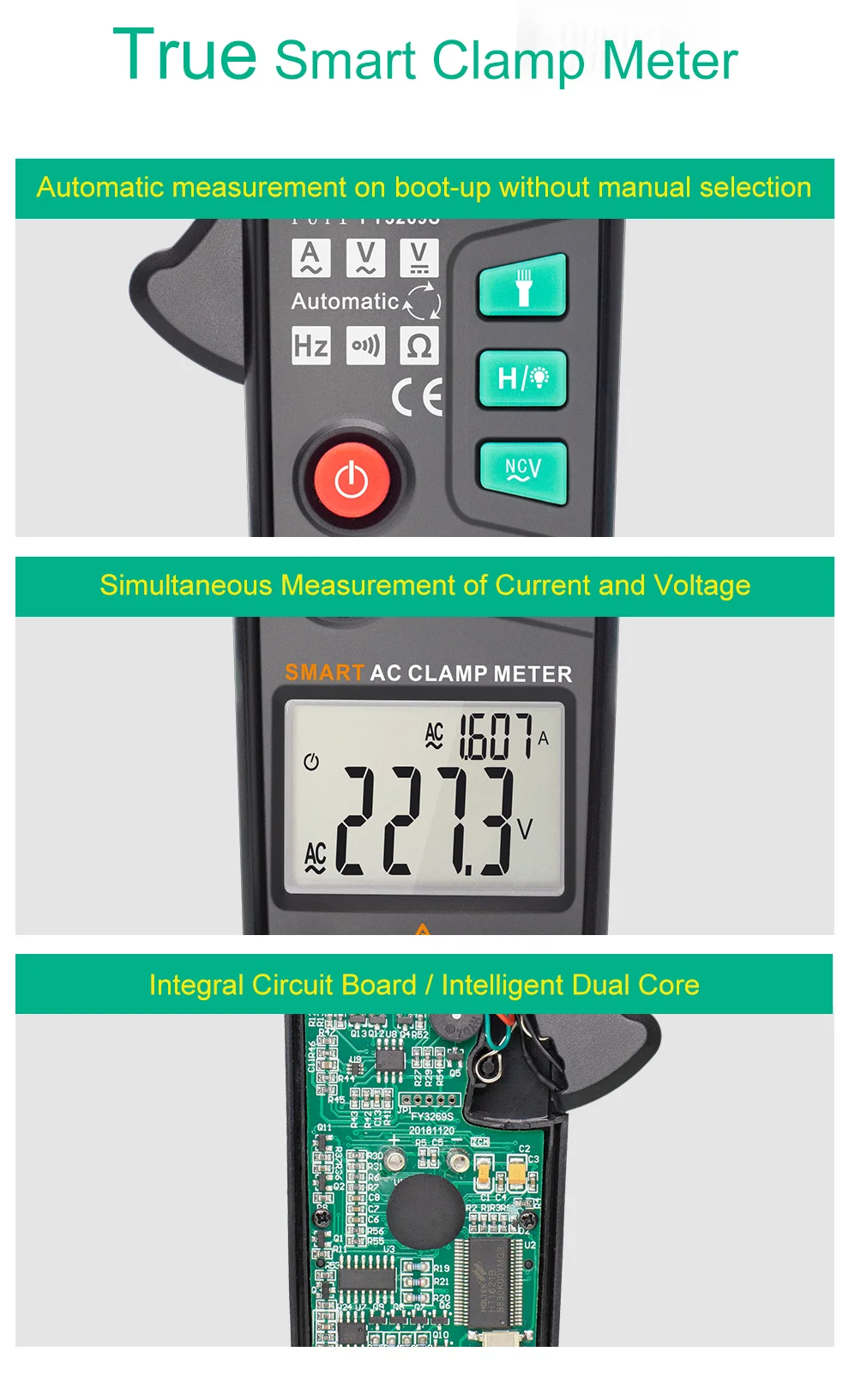 Smart Clamp Meter Digital Non-Contact 6000 Count Clamp Multimeter AC DC Clamp Meter Current Voltage Ture Rms NCV Multimeter Clam