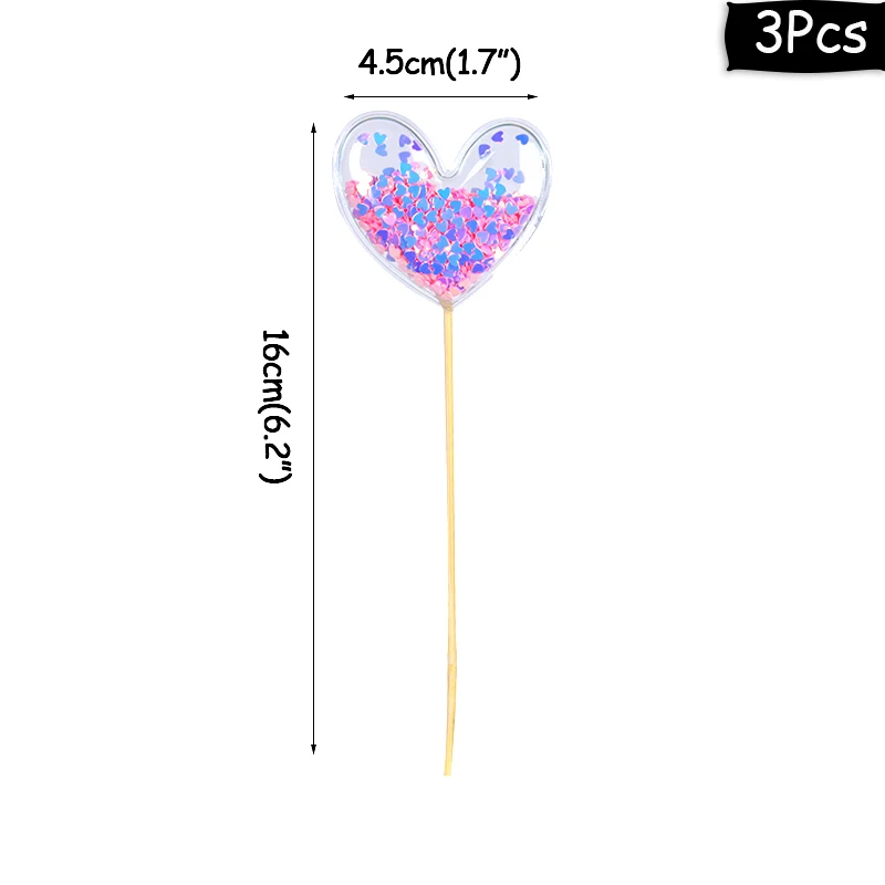 Bling Fairy PVC Cake Topper Heart Star Cloud Shape Shiny Cupcake Topper for Wedding Birthday Party Cake Decorations Mermaid Tail - Цвет: 3pcs PVC toppers-J