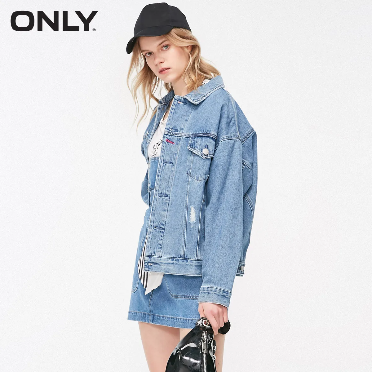 Женская джинсовая куртка свободного кроя | 119354508 - Цвет: 350Jeans Blue