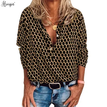 

Highstreet Office Lady Deep V Neck Leopard Print Shirt Fitted Pullovers Long Sleeve Tee 2020 Spring Casual Women Blouse Top