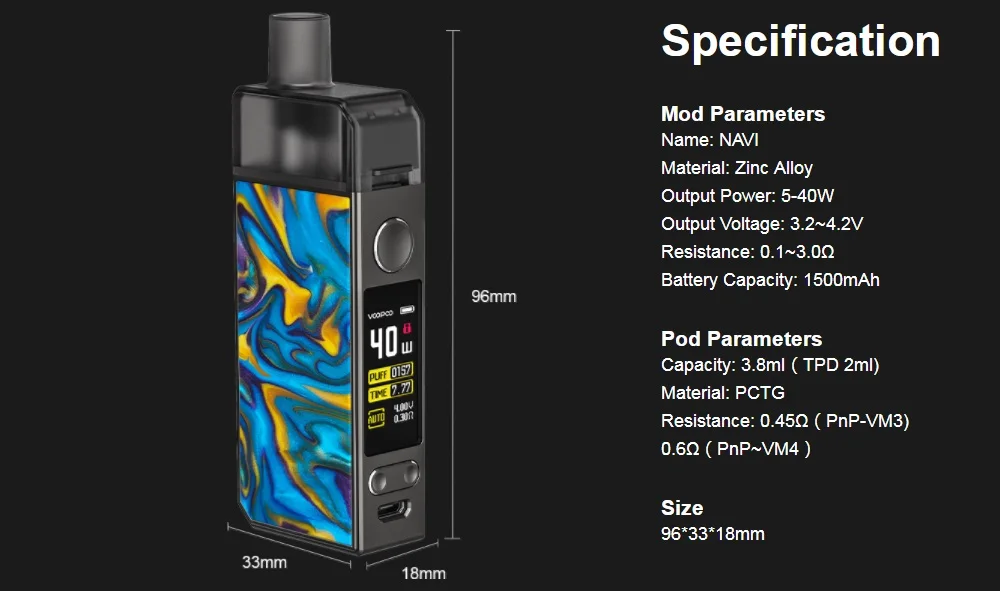 Комплект VOOPOO NAVI Pod 1500 мАч встроенный аккумулятор с 3,8 мл Pod PnP-VM3 и PNP-VM4 катушка Vape Kit VS Vinci X Pasito Kit