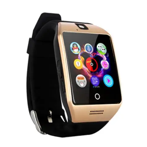 Bluetooth inteligentny zegarek mezczyzni Q18 z kamera Facebook Whatsapp Twitter Синхронизация SMS Умные часы karty SIM - Цвет: Золотой