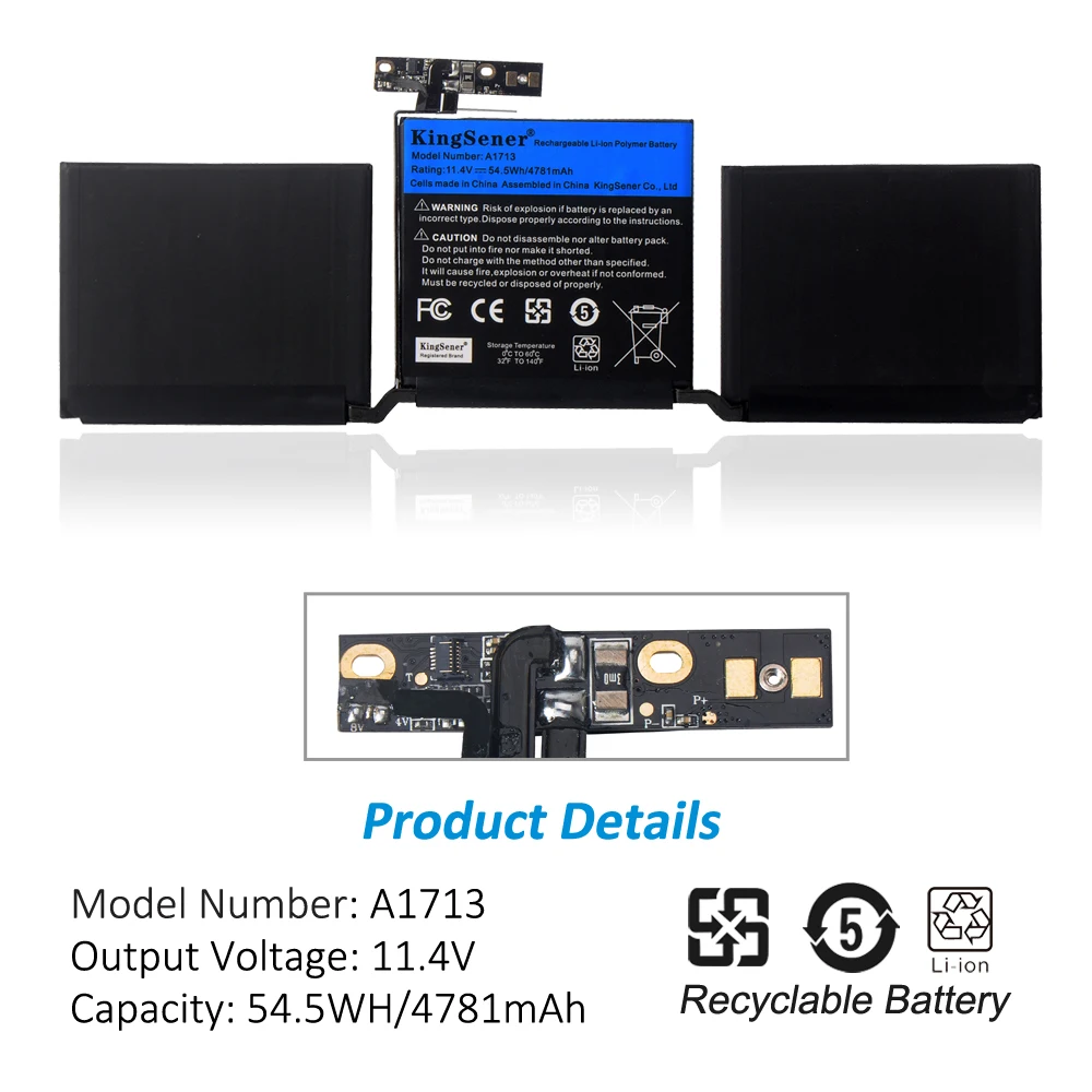 Bateria do Portátil de Kingsener A1713 para Apple Macbook Pro 13 A1708 2023 2023 Emc 2978 3164 02000946 Mll42ll Batteria Akku 4781mah - Imagem 4