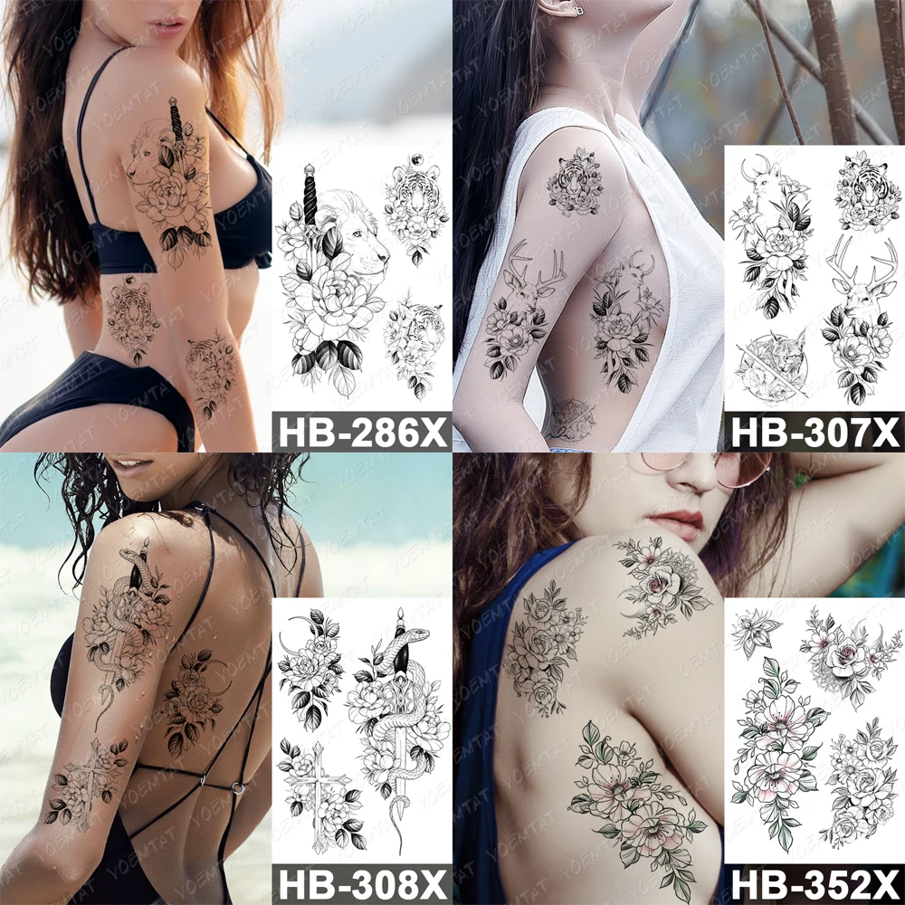 Waterproof Temporary Tattoo Sticker Dark Old School Moth Butterfly Flash Tattoos Snake Rose Body Art Arm Fake Tatoo Women Men