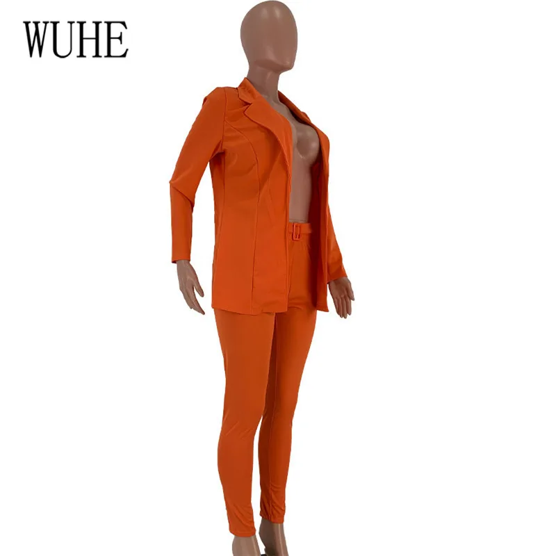 WUHE Vintage Autumn Winter Work Pant Suits OL 2 Pieces Sets Notched Blazer Jacket& Pant Trousers Suit for Women Set Office Wear