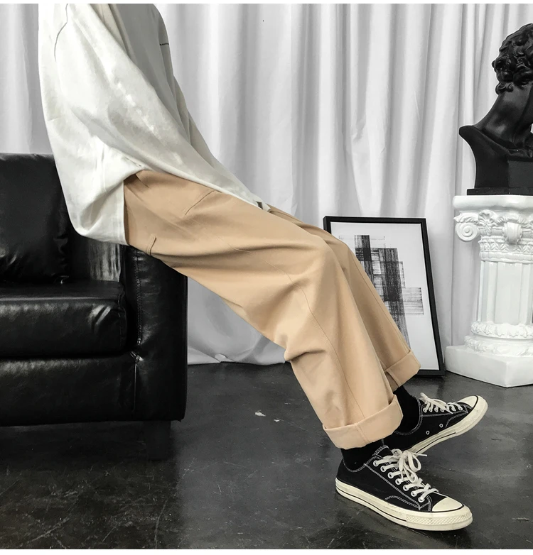 Men's Leisure Cargo Pants Cotton Casual Pants Male Loose Trousers Hip Hop Style Black/khaki Color Sweatpants Size S-2XL