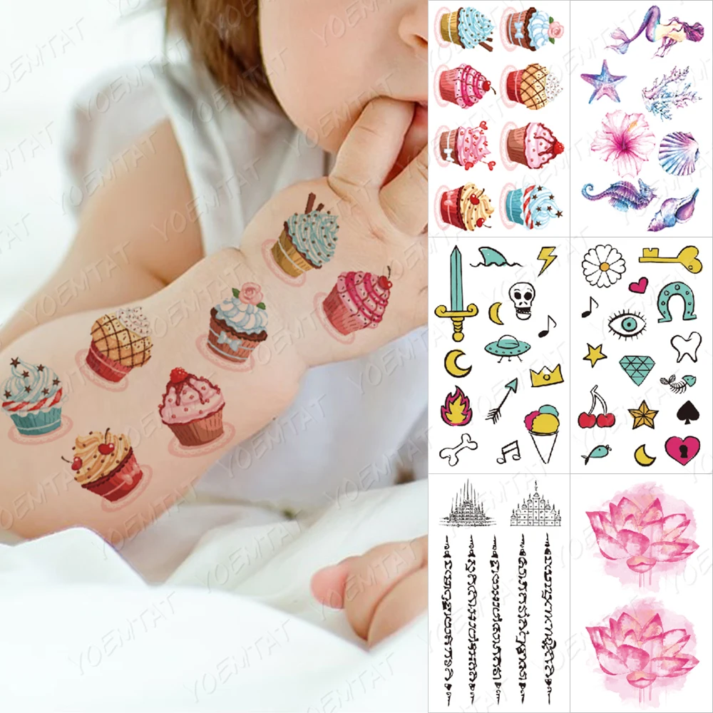 

Waterproof Temporary Tattoo Lasting Sticker Cake Princes Shell Small Animal Balloon Rose Child Tatto Gift Flash Fake Tatoo Woman